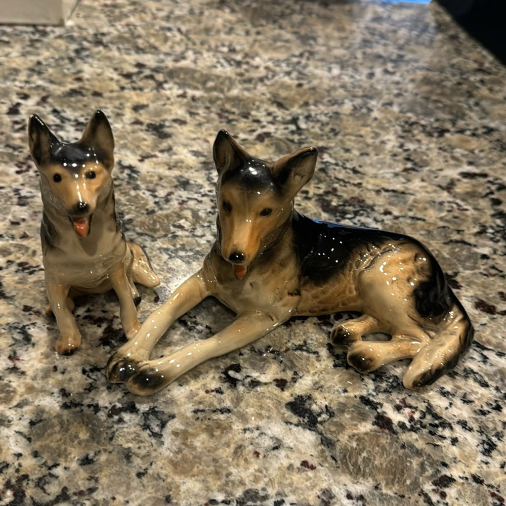 Western Germany Porcelain German Shepherd Figures. Vintage, Antique.